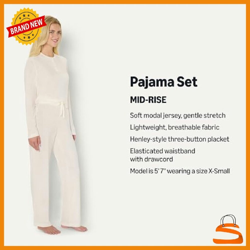 Long Sleeve Henley Pajama Set Modal Jersey Relaxed Fit Sleepwear - Picture 3 of 8